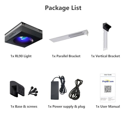 RL90 Black Aquarium Light 100 Watt Coral Reef Light 3rd Generation Full Spectrum Marine Aquarium Lighting 4 Channels Dimmable Control with WiFi, Bracket Included, for Coral SPS LPS Saltwater