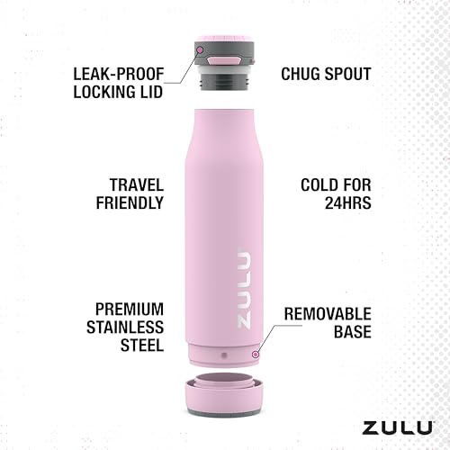 ZULU Ace 24oz Insulated Stainless Steel Water Bottle, Chug Spout, Pink - color: Pink Cashmere