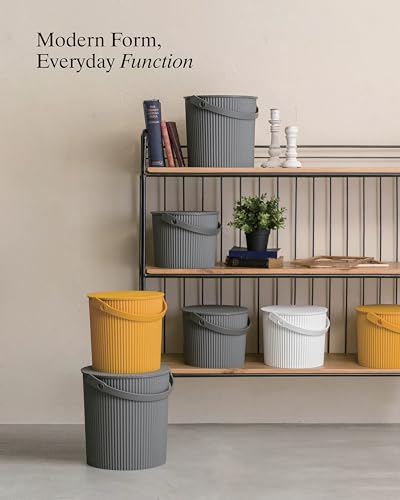 Hachiman Large Bucket - 2.6 Gallon Heavy Duty Bucket with Lid and Handle - Hands-Free Filling - Easy to Stack and Store - Indoor Outdoor Use - 10.4" x 11.1" - Pink & Orange