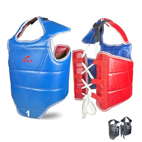 Chest Protector for Kickboxing, Sparring Training Heavy Punching, Boxing Body Protector Adjustable Shield, Martial Arts Upper Belly Protection Pad, Taekwondo - size: X-Large (Red/blue)