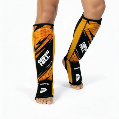 Green Hill IMMAF Shin Guards for MMA, Muay Thai & Kickboxing - color: Black/Golden, size: Small