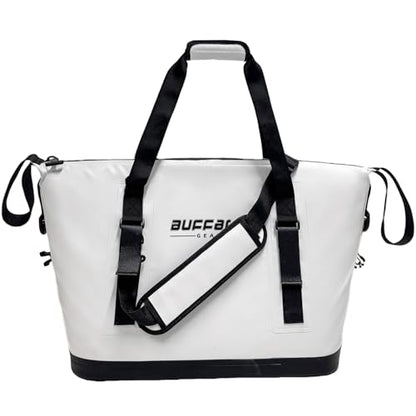 Buffalo Gear Fish Cooler Bag – 37Qt Seamless Insulation Fish Kill Bag, Keeps Ice Cold Up to 36 Hours, Foldable & Waterproof with Rod Attachment Straps & Gear Loops, White - color: White-37QT
