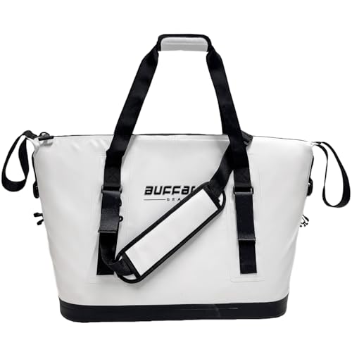 Buffalo Gear Fish Cooler Bag – 37Qt Seamless Insulation Fish Kill Bag, Keeps Ice Cold Up to 36 Hours, Foldable & Waterproof with Rod Attachment Straps & Gear Loops, White - color: White-37QT
