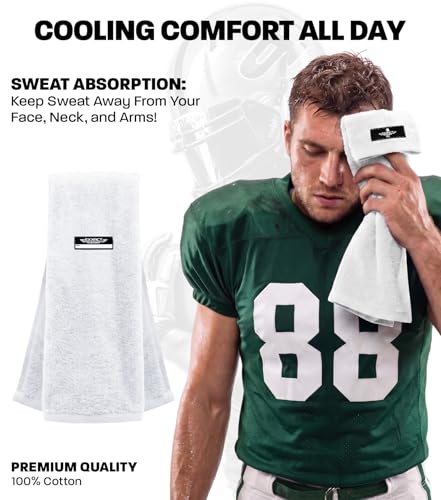 White Football Towel with Hook & Loop Fastener (White) | Quarterback QB Sports Towel Football to Clean Hands, Visor and Gloves - Highly Absorbent, Quick Dry - color: White