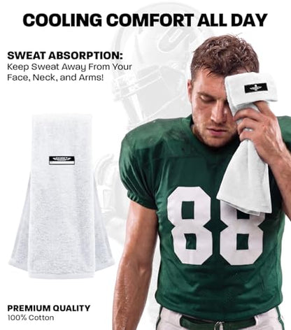 White Football Towel with Hook & Loop Fastener (White) | Quarterback QB Sports Towel Football to Clean Hands, Visor and Gloves - Highly Absorbent, Quick Dry - color: White