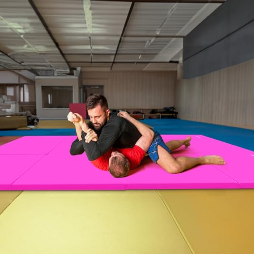 BalanceFrom 6x4 Feet 4-Panel Folding Gymnastics Mat – 2-Inch Thick Pad with Vinyl Surface and Carrying Handles for Tumbling, Yoga, Pilates, Home Workouts, and Martial Arts - color: Pink