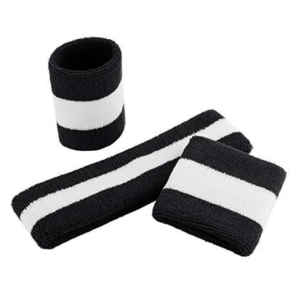 ONUPGO Sweatband Set Sports Headband Wristband Set Sweatbands Terry Cloth Wristband Wrist Sweatband Headbands Moisture Wicking Sweat Absorbing Head Band - color: Black/White/Black