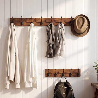 WEBI Rustic Coat Rack Wall Mount,35.43" Long 8 Cast Iron Coat Hooks Wall Mounted,Heavy Duty Wood Wall Coat Hanger Hooks for Hanging Coats,Jacket,Clothes,Backpack,Farmhouse,Rustic Brown - color: Rustic Brown, size: 35 Inch