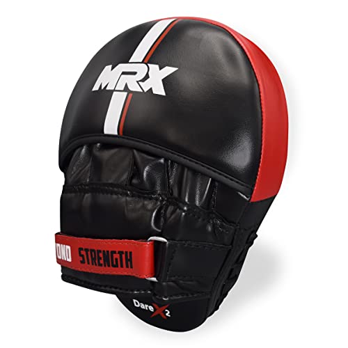 Boxing Pads Curved Boxing Mitts, Leather Adjustable MMA Muay Thai Kickboxing Martial Arts Punching Hand Target Strike Shield - color: Black/Red