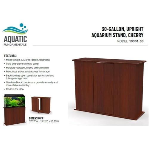 Upright Aquarium Stand, 30/38/45 Gallon Capacity, Serene Cherry Finish, Solid Top Design, Moisture-Resistant Laminate, Storage Cabinet, Contemporary Style for Home Aquarium or Terrarium