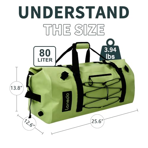 80L Dry Bag Large Waterproof Bag Roll-Top Heavy Duty Fishing Duffel Bag with Durable Straps & Handles for Kayaking Paddle boarding Boating Rafting Fishing - color: Green