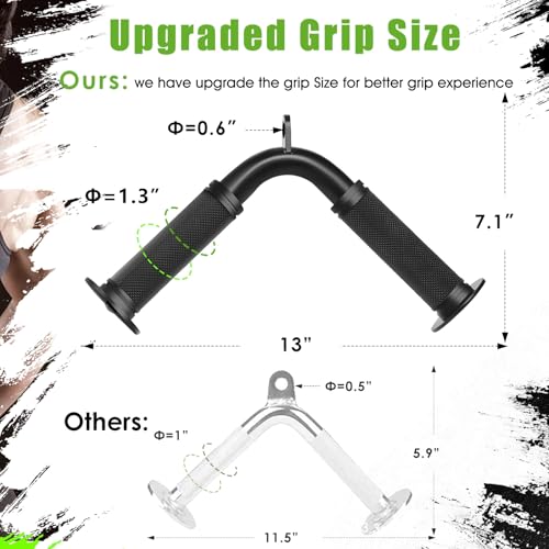 Double D Row Handle LAT Pulldown Attachments,Comfort Rubber Grip V Bar Attachmentt for Cable Machine Home Gym Accessory - color: Black Three Set