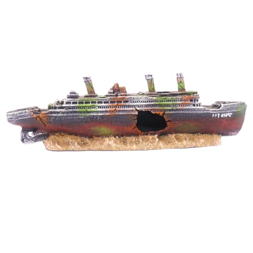 Titanic Aquarium Boat Shipwreck Sunken Pirate Ship Resin Fish Tank Decorations Aircraft Carrier for Betta, Middle Size - size: Medium