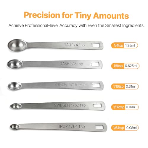 Mini Measuring Spoons Set, 18/8 Stainless Steel Teaspoon for Cooking and Baking, Suitable for Small Amount of Dry or Liquid Ingredients and Spices