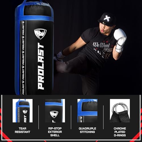 4Ft XL 135Lb Heavy Punching Kicking Bag for Adults, Boxing, MMA, Martial Arts, Muay Thai, Strength Training Equipment - color: Black / Blue, size: Unfilled