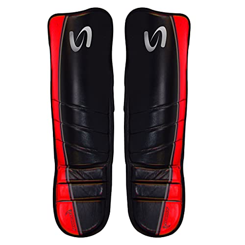 Ultimate - Cobra Shin Instep Guard Genuine Leather for Boxing MMA Muay Thai Training - color: Red / Black, size: Large-X-Large
