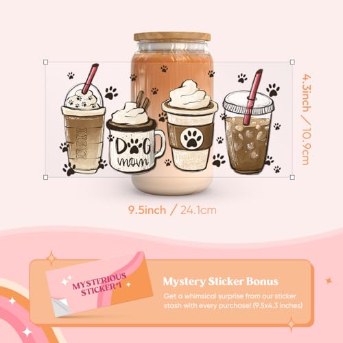10 Sheets UV DTF Cup Wraps for 16 oz- Coffee Theme UV DTF Stickers, 1 Sheet Mysterious Pattern Transfer, Rub on Transfers Stickers for 16 oz Libbey Glasses Crafting - style: Coffee