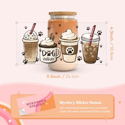 10 Sheets UV DTF Cup Wraps for 16 oz- Coffee Theme UV DTF Stickers, 1 Sheet Mysterious Pattern Transfer, Rub on Transfers Stickers for 16 oz Libbey Glasses Crafting - style: Coffee
