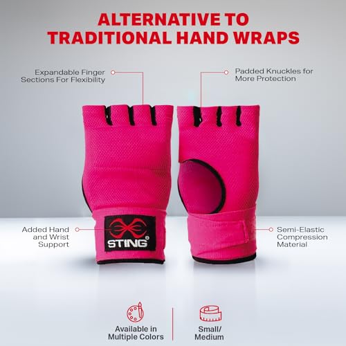 Elastic Quick Wraps by STING | Semi-Elastic Compression Fabric, Padded Knuckle Section, Expandable Finger Panels - color: Pink, size: Medium