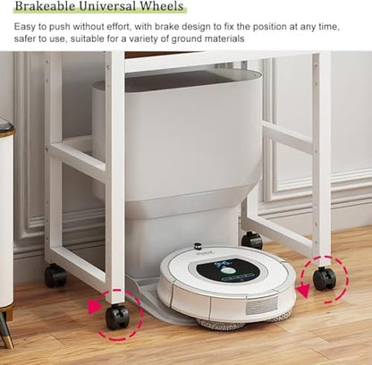 Robot Vacuum Stand Cabinet with Wheels - Mobile Storage Rack for Robot Vacuum Cleaner, Fish Tank Stand Accent End Table for Living Room Home Office(Black,19.6x14 in)