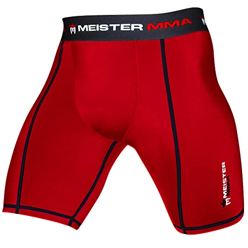 Meister MMA Compression Rush Fight Shorts w/Cup Pocket - color: Red, size: 36-37