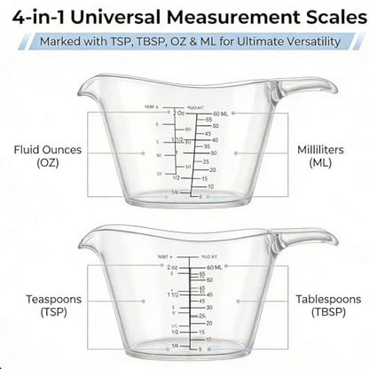 2-Pack Small Measuring Cups, 2 oz/60 ml Mini Measuring Cups, with Small Spoon/Large Spoon/Ounce/Milliliter Markings, Transparent 2 oz Cups, For Kitchen and Laundry