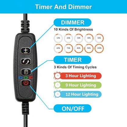 Aquarium LED Light USB 5V1A RGBW 5730 Timmer 1~10Gal Fish Tank Clip Light 10 Brightness Levels 8W with USB Port (Include UL Certification Power Adapter)