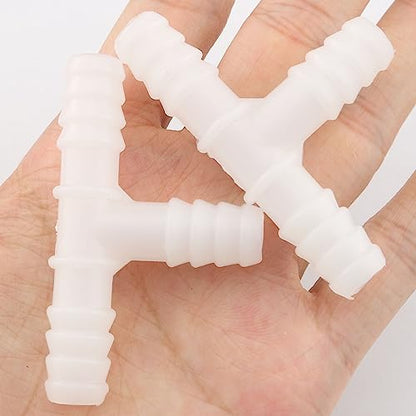 10pcs Plastic Hose Barb 3/8" Barbed T Shaped Tee Type 3 Way Pipe Fittings Tube Adapter Connector (White)