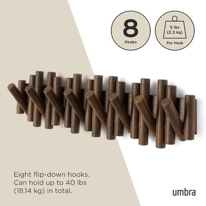 Umbra Picket Coat Rack, Wall Mount 8 Flip-Down Coat Hooks, Walnut - color: Walnut, size: 8-Hook