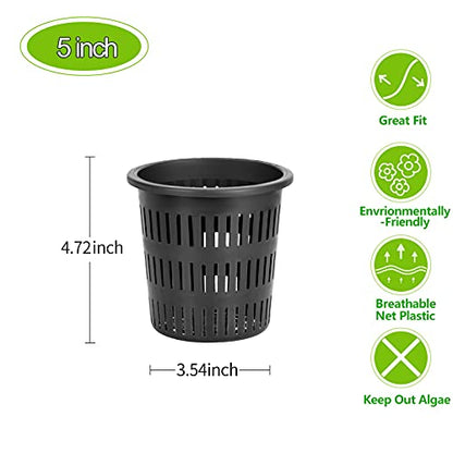 5 Inch Net Cups (12 Pack), Net Pots for Hydroponics, Orchids Mesh Baskets Pots Heavy Duty Hydroponics Supplies with Wide Lip - size: 5 Inch