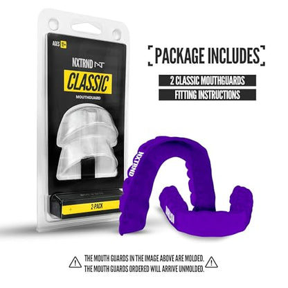 2 Pack Nxtrnd Classic Mouthguard, Custom Fit Sports Mouthpiece for Football, Boxing, MMA, Basketball, Hockey, Lacrosse, Youth & Adult (Purple) - color: Purple