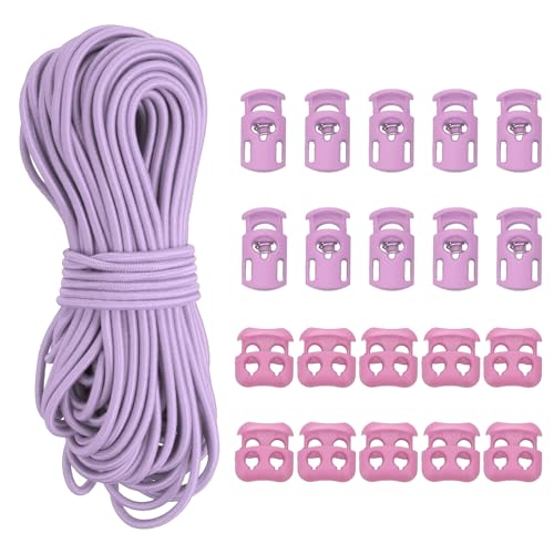 YELARXI Cord Locks, Elastic Cord, Spring Toggle Stopper Slider 50 ft & Light Lavender - color: Light Lavender