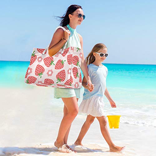 senya Large Beach Bags Totes Canvas Tote Shoulder Bag Soft Wave Water Resistant Bags for Gym Travel Daily Ocean - color: Strawberry
