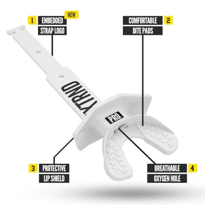 Nxtrnd Two Pro Football Mouth Guard, Permanent Strap, Fits Adult & Youth (White) - color: White Pro