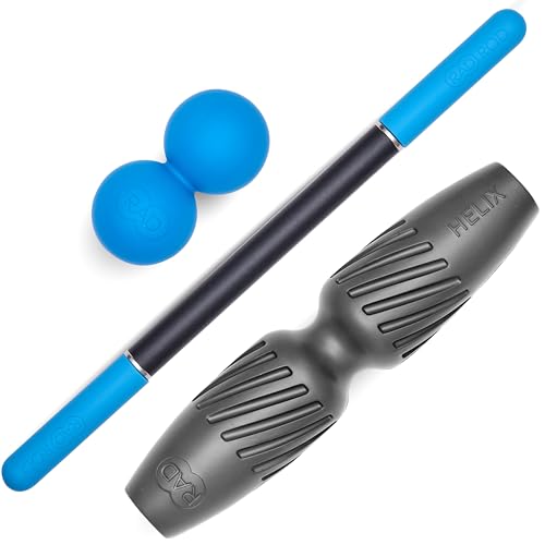 RAD Portable Travel Bundle – Compact Myofascial Release Massage Set, Travel-Friendly Muscle Recovery Tools - Includes Exercise Foam Roller, Massage Stick, and Peanut Ball - style: Portable Bundle – 3-Piece