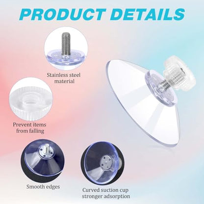 Mozeat Lens 6 PCS Suction Cups for Glass, 32mm Strong Suction Cup with Metal Screw Rods and Nuts Clear PVC Heavy Duty Plastic Sucker Pads Holder Without Hooks for Bathroom Wall Door Window Car Shade
