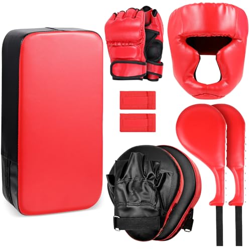 Gemscream 10 in 1 Taekwondo Kick Pad Boxing Equipment Set - color: Red