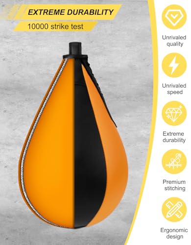 Speed Bag,Speed Bag for Boxing,PU Leather Reflex Training Pear Shaped Punching Bag,Fast Reaction Skills Development Perfect for Kids Teens Adults Boxing Coaches - color: Pro Orange(9.5" x 7.1")
