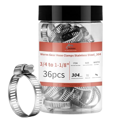 36 Pack 3/4"-1 1/8" Worm Gear Hose Clamps, Adjustable Range 19-29mm, 304 Hose Clamps Stainless Steel, for Pipe Plumbing Automotive And Mechanical Application - size: 36 Pack 3/4'' - 1 1/8'', style: 36 Pack