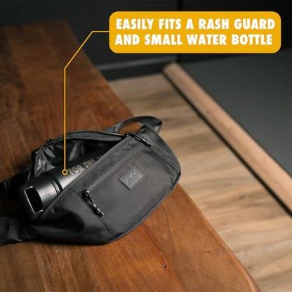 Gold BJJ Goshi Waist Pack - Jiu Jitsu Crossbody and Fanny Pack Bag for No-Gi Training with Wet Gear Storage (Black) - color: Black