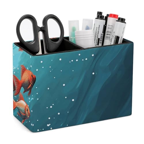 Leather Pencil Holder Fish Aquarium Pen Holder for Desk Square Desk Pen Cup for Home Office Supplies Waterproof Makeup Brush Holders