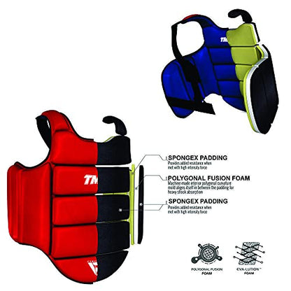 TMA Boxing Body Protector Reversible, Kickboxing MMA Muay Thai Chest Guard, Sparring Training Heavy Punching, Adjustable Martial Arts Upper Belly Protection Pad, Taekwondo, Chest Protector - size: Small-Medium