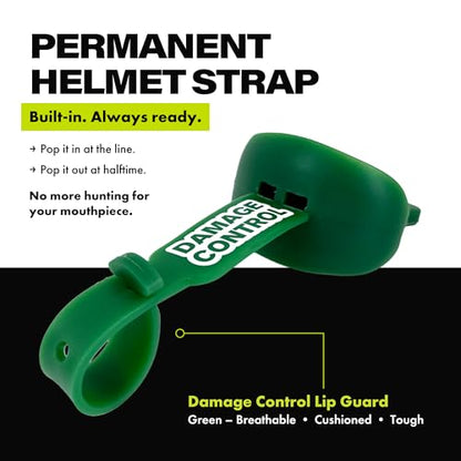 DAMAGE CONTROL Pacifier Football Mouth Guard – Permanent Strap – Green - color: Green