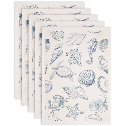 SUPERDANT 5PCS Marine Life Underglaze Paper Transfer Scallops Seahorses Turtles Transfer Paper for Clay Ceramic Porcelain Under Glaze Transfers for Pottery Enamel Decals Papers Handcrafted Gifts - style: Marine Life