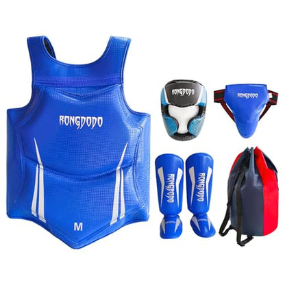 Karate Boxing Martial Arts Kickboxing Training Taekwondo Sparring Body Chest Protector Set - color: Blue, size: Large