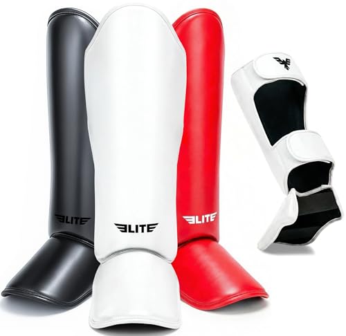 Elite Sports Muay Thai Shin Guards Kickboxing MMA Muay Thai Leg Instep Protective Pads, Martial Art Kicking Sparring Training Gear for BJJ Karate Boxing Taekwondo - color: Solid White, size: S-M