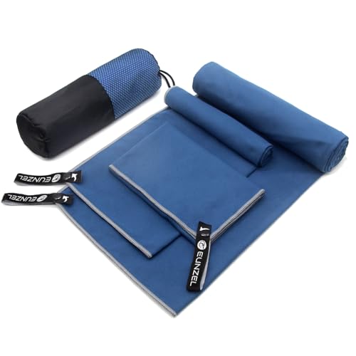 Eunzel Quick Dry Camping Towel, Microfiber Travel Towel 3 Size at 1 Pack,Fast Drying Towel Set for Camping, Beach, Gym, Sports, Yoga & Swimming Pool, Navy Blue - color: Navy Blue