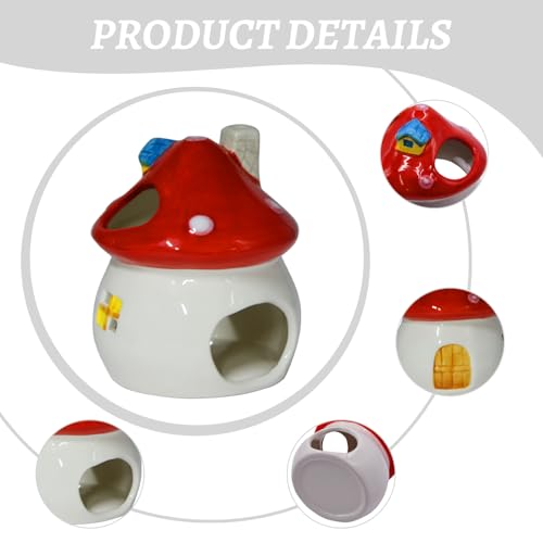 AnRui Aquarium Decoration Ceramic Fish Tank Hideout Cave Cute Mushroom Aquarium Décor Thematic Ornaments for Cichlid, Small Fish, Shrimp to Play Hide Breed Habitat, Red