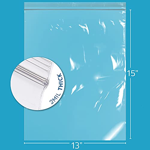 GPI - 2 Gallon Zip Bags, 13" x 15" Large Reclosable Lock Zip Bags, Clear Plastic Zipper Storage Bags with Zip Top Lock for Freezer, Clothing, Food, Documents & Supplies - 100 Count - size: 13" x 15"