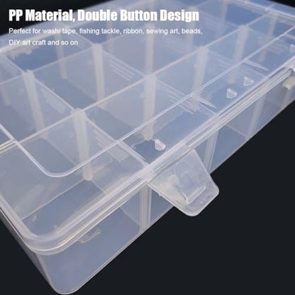 2 Pcs Large 15 Grids Plastic Organizer Box Clear Storage Container with Adjustable Dividers for Beads, Washi Tapes, Art DIY Crafts, Jewelry, Fishing Tackle, Component and Small Parts